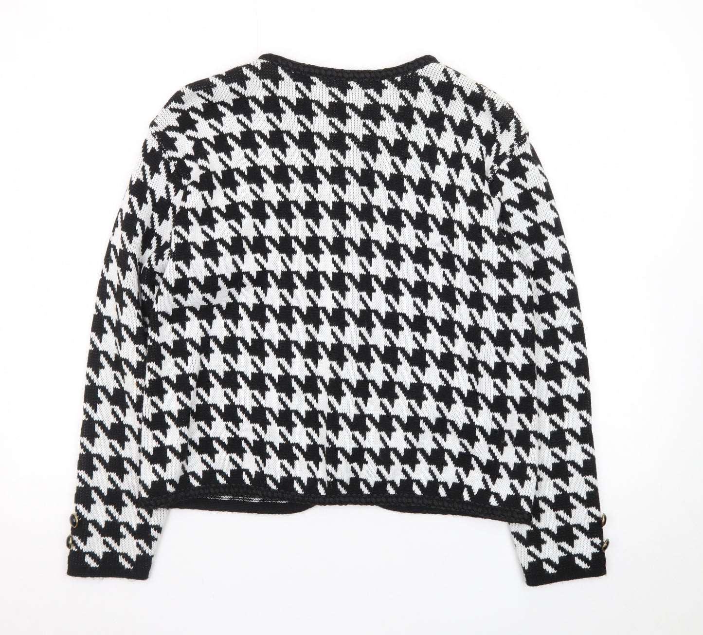 Classic Woman Black & White Houndstooth Cardigan Size 10/12