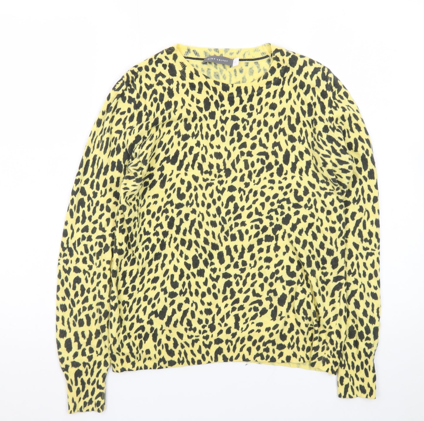 Mint Velvet Women's Yellow Animal Print Cotton Wool Jumper Size 10