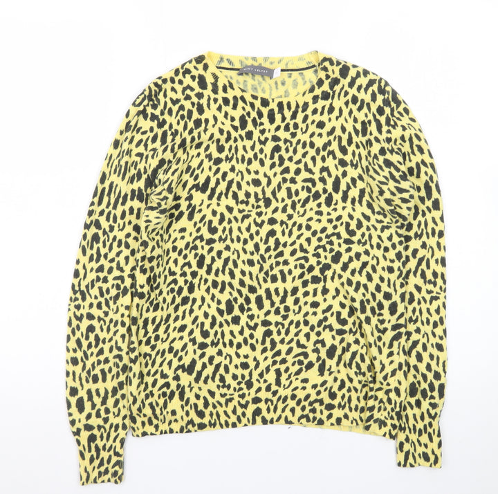 Mint Velvet Women's Yellow Animal Print Cotton Wool Jumper Size 10