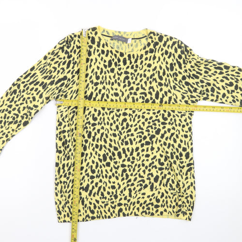 Mint Velvet Women's Yellow Animal Print Cotton Wool Jumper Size 10