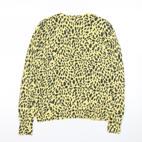 Mint Velvet Women's Yellow Animal Print Cotton Wool Jumper Size 10