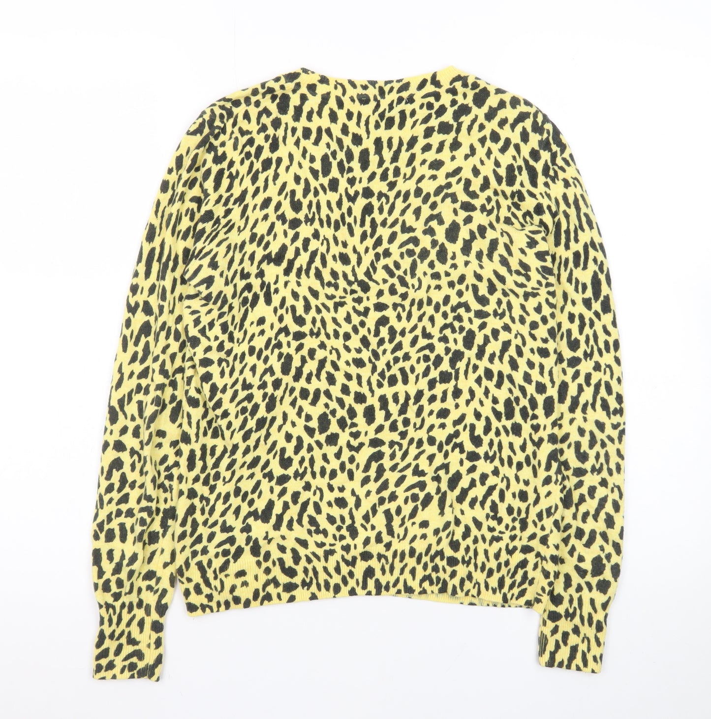 Mint Velvet Women's Yellow Animal Print Cotton Wool Jumper Size 10