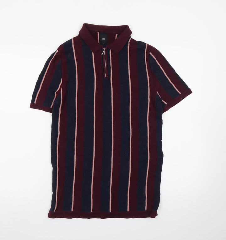 River Island Men’s Multicoloured Striped Polo Shirt Size S