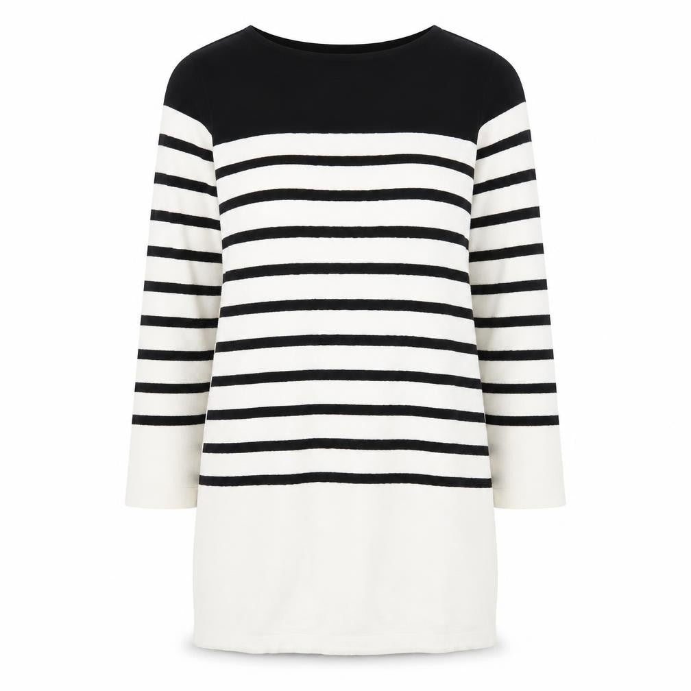 Front view of Marks & Spencer Women Black White Stripe Shift Dress, size 10