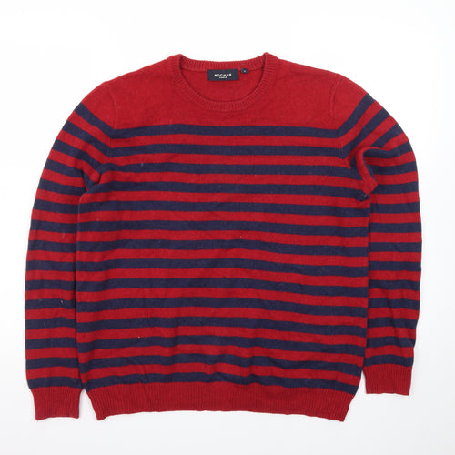 Rochas Men's Red Striped Crew Neck Knit Jumper Size S
