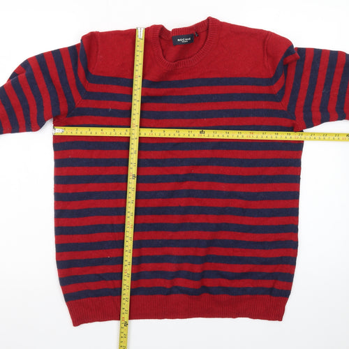 Rochas Men's Red Striped Crew Neck Knit Jumper Size S