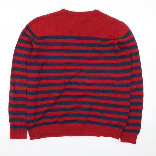 Rochas Men's Red Striped Crew Neck Knit Jumper Size S
