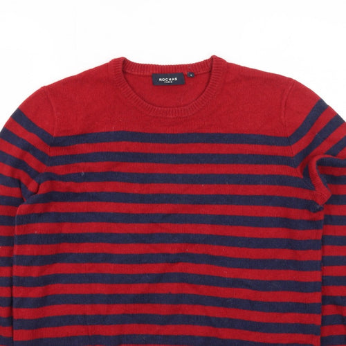Rochas Men's Red Striped Crew Neck Knit Jumper Size S