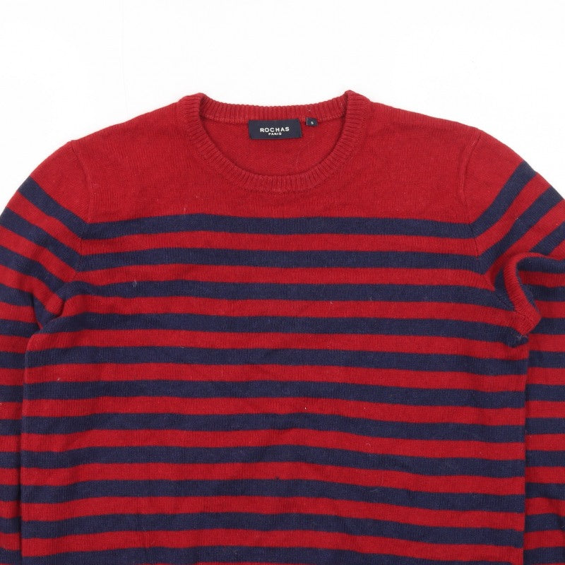 Rochas Men's Red Striped Crew Neck Knit Jumper Size S