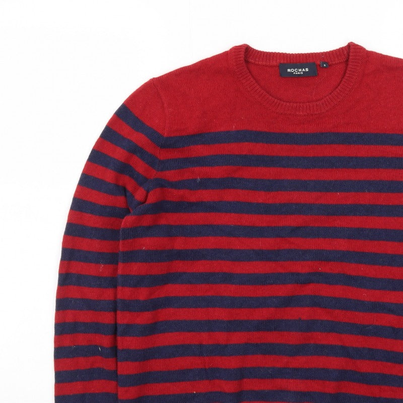 Rochas Men's Red Striped Crew Neck Knit Jumper Size S
