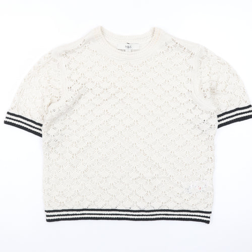 Marks and Spencer Women Ivory Open-Knit Short Sleeve Jumper S