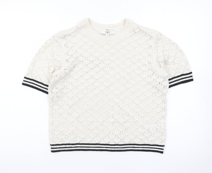 Marks and Spencer Women Ivory Open-Knit Short Sleeve Jumper S