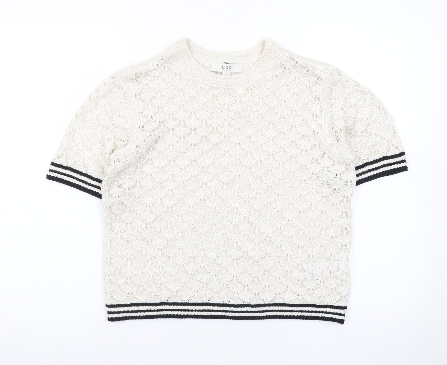 Marks and Spencer Women Ivory Open-Knit Short Sleeve Jumper S