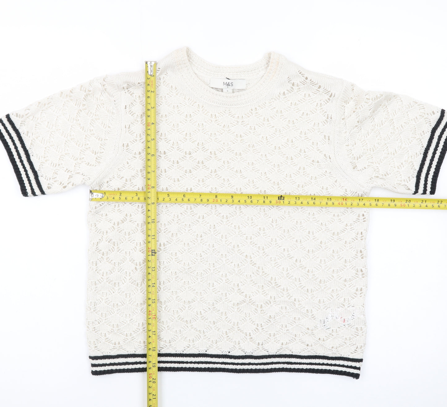 Marks and Spencer Women Ivory Open-Knit Short Sleeve Jumper S