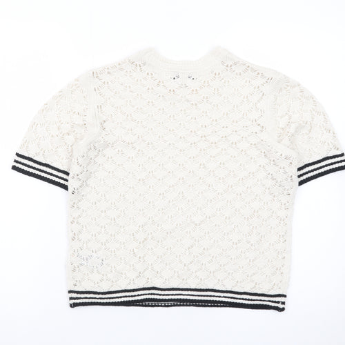 Marks and Spencer Women Ivory Open-Knit Short Sleeve Jumper S