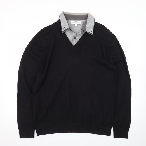 Next Men's Black V-Neck Pullover Jumper Large Cotton Blend