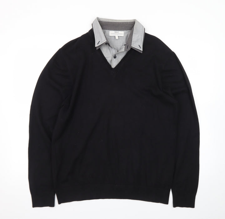 Next Men's Black V-Neck Pullover Jumper Large Cotton Blend