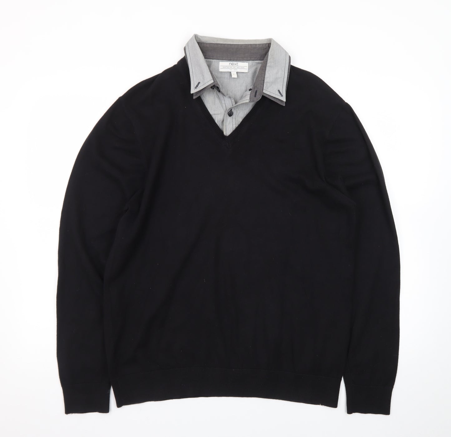 Next Men's Black V-Neck Pullover Jumper Large Cotton Blend