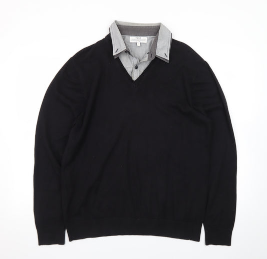 Next Men's Black V-Neck Pullover Jumper Large Cotton Blend