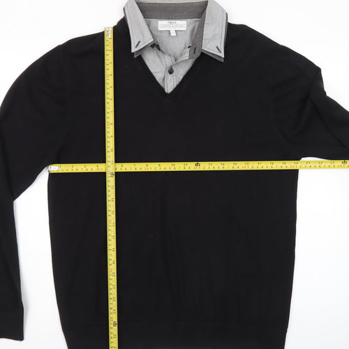 Next Men's Black V-Neck Pullover Jumper Large Cotton Blend