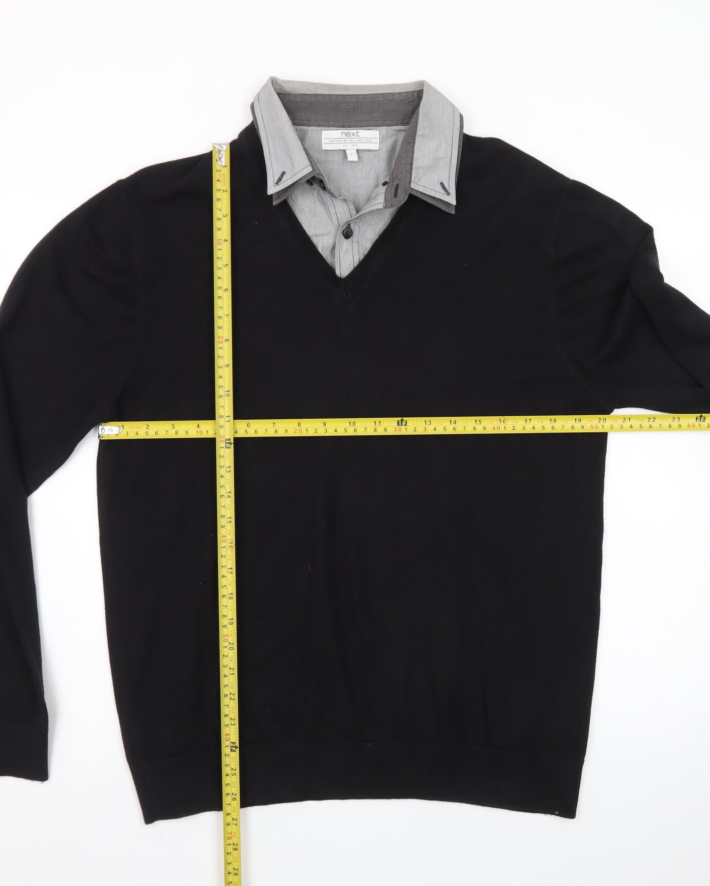 Next Men's Black V-Neck Pullover Jumper Large Cotton Blend