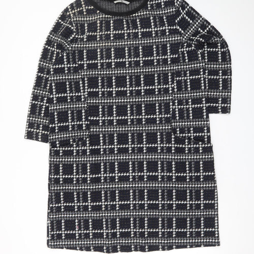 Tu Women Black Check Shift Dress Size 16 3/4 Sleeve Knit