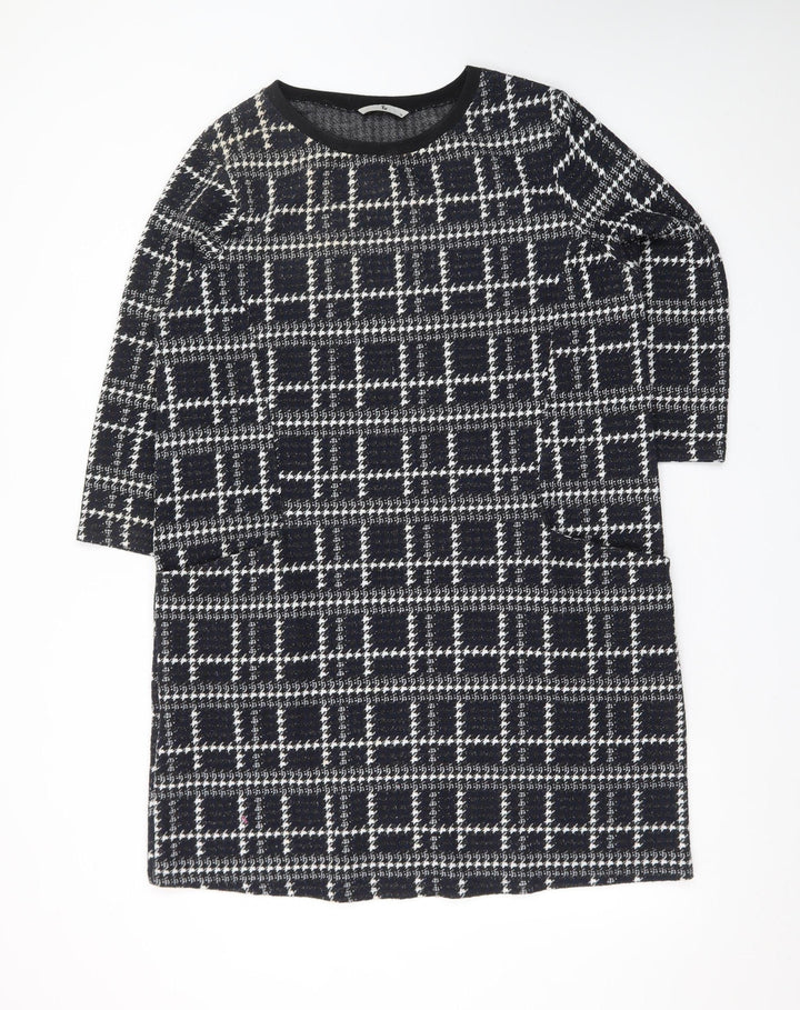 Tu Women Black Check Shift Dress Size 16 3/4 Sleeve Knit