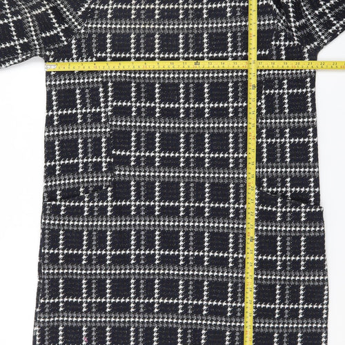 Tu Women Black Check Shift Dress Size 16 3/4 Sleeve Knit