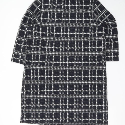 Tu Women Black Check Shift Dress Size 16 3/4 Sleeve Knit