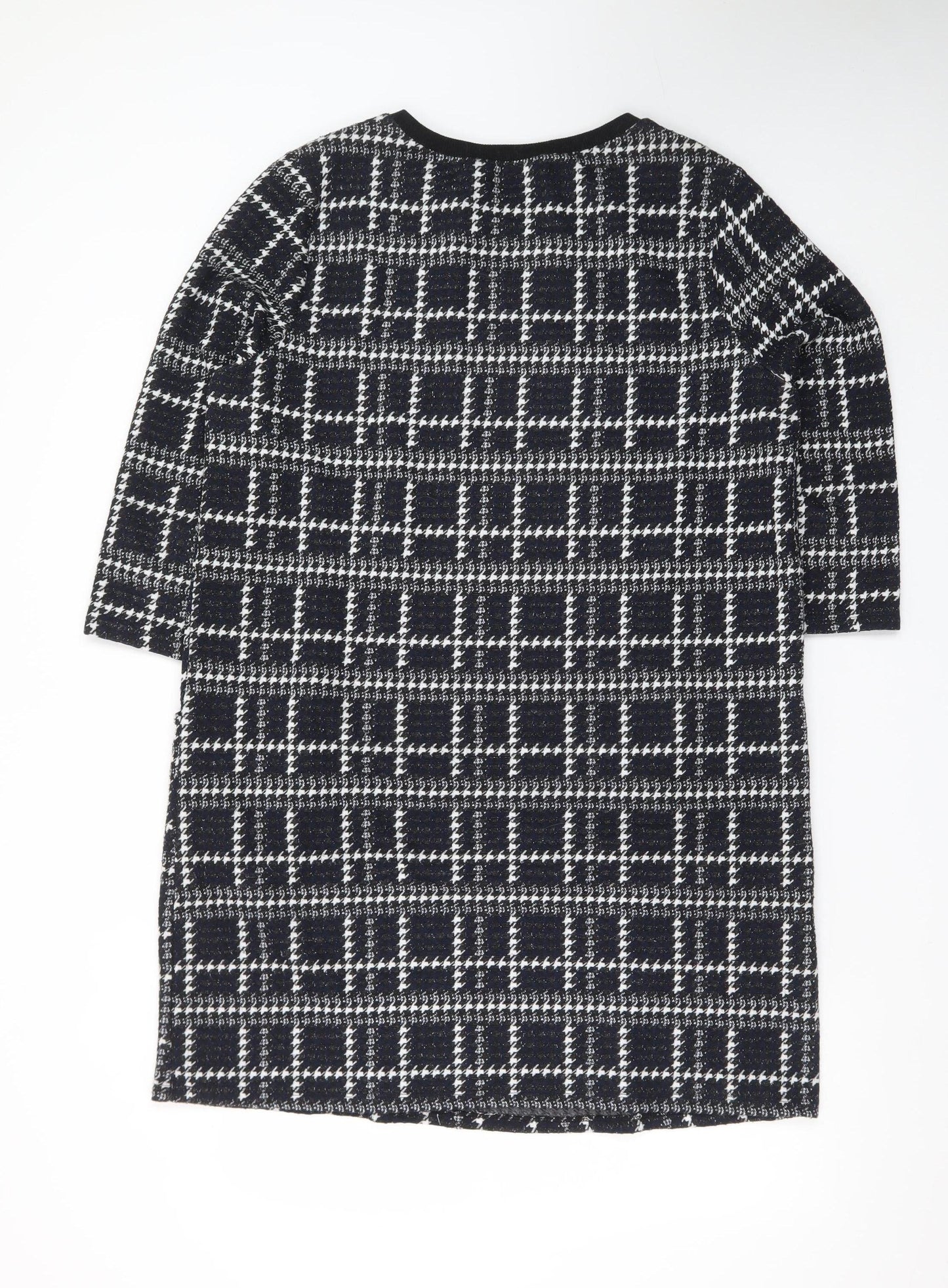 Tu Women Black Check Shift Dress Size 16 3/4 Sleeve Knit