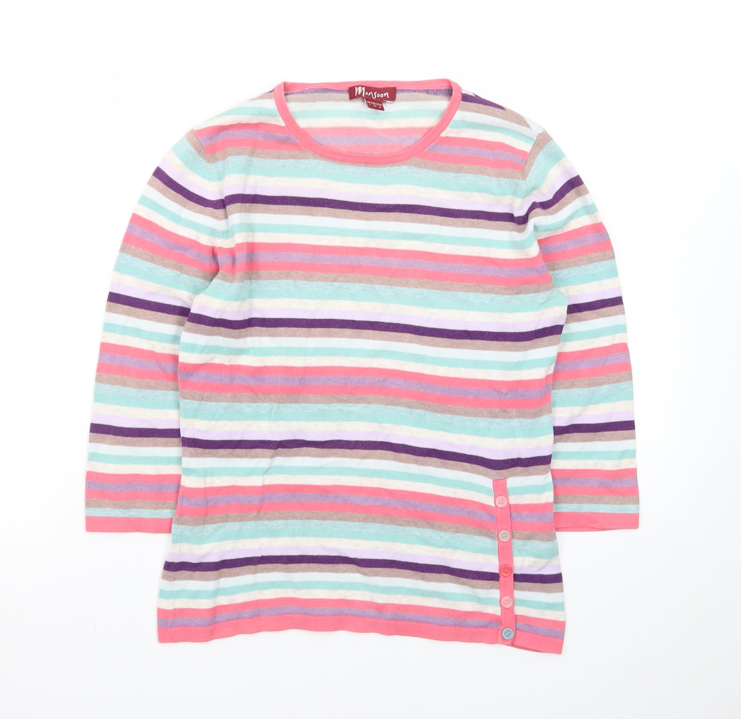 Monsoon Women’s Multicoloured Striped Cotton Pullover Jumper Size 8