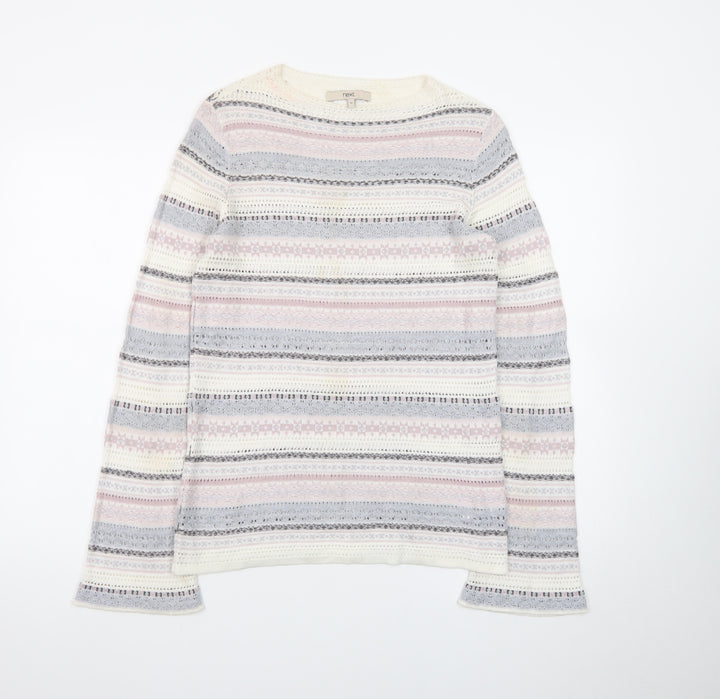 Next Women Cream Multicoloured Fair Isle Knit Jumper Size 10