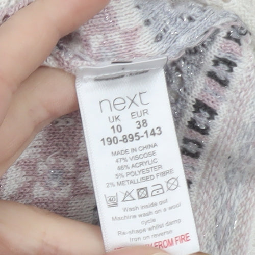 Next Women Cream Multicoloured Fair Isle Knit Jumper Size 10