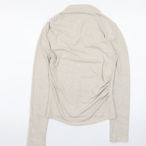 Stradivarius Women Beige High Neck Slim Fit Knit Jumper Size 12