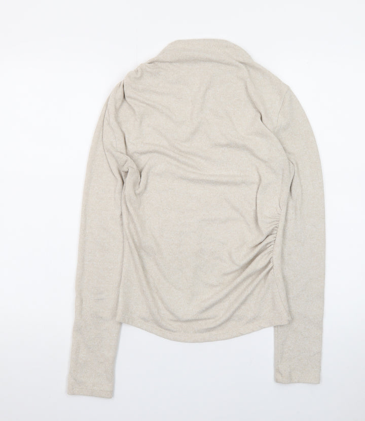 Stradivarius Women Beige High Neck Slim Fit Knit Jumper Size 12