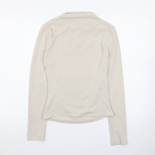 Stradivarius Women Beige High Neck Slim Fit Knit Jumper Size 12