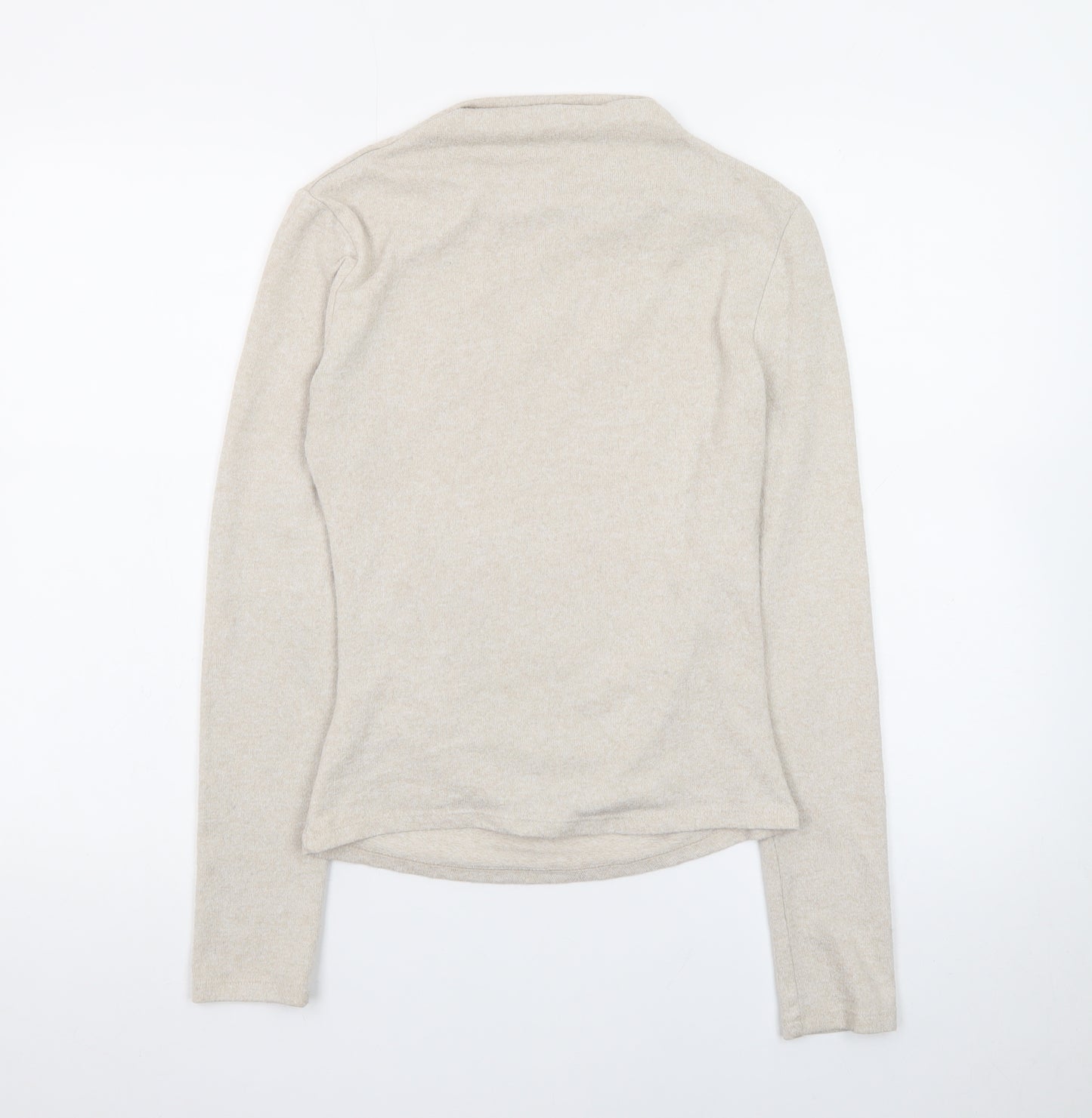 Stradivarius Women Beige High Neck Slim Fit Knit Jumper Size 12