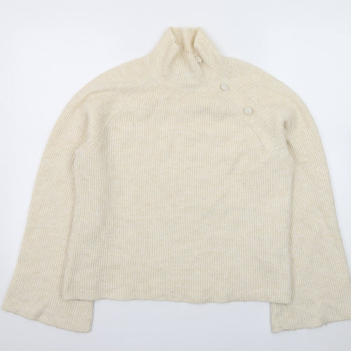 Vero Moda Womens Ivory High Neck Button Ribbed Knit Jumper Size S