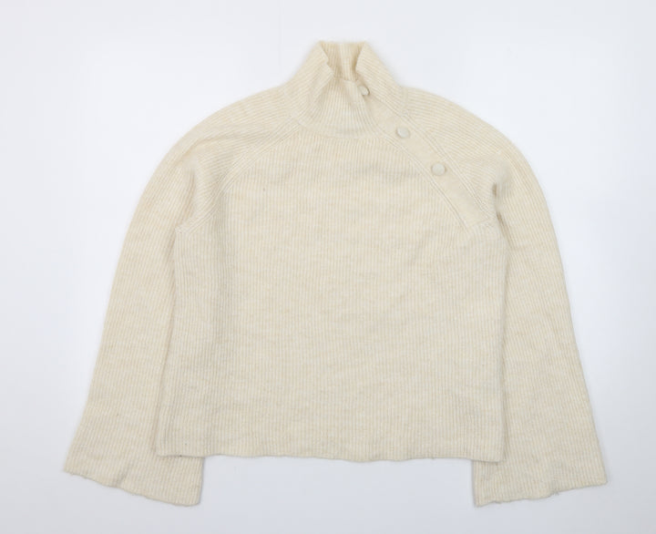 Vero Moda Womens Ivory High Neck Button Ribbed Knit Jumper Size S
