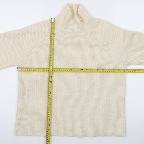 Vero Moda Womens Ivory High Neck Button Ribbed Knit Jumper Size S