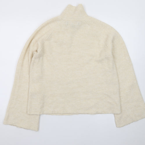 Vero Moda Womens Ivory High Neck Button Ribbed Knit Jumper Size S