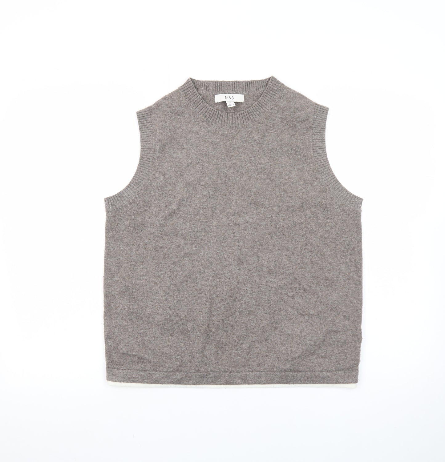 Marks and Spencer Women Beige Cashmere Blend Sleeveless Vest M