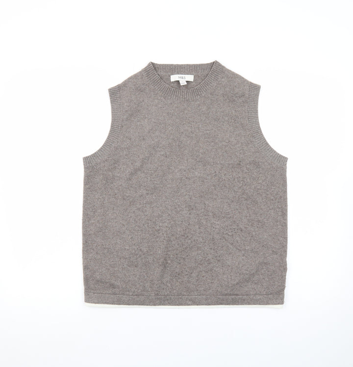 Marks and Spencer Women Beige Cashmere Blend Sleeveless Vest M