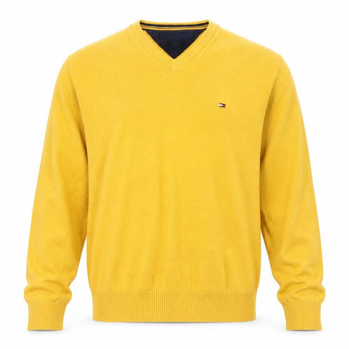 Tommy Hilfiger Men's Yellow Cotton V-Neck Jumper Size S