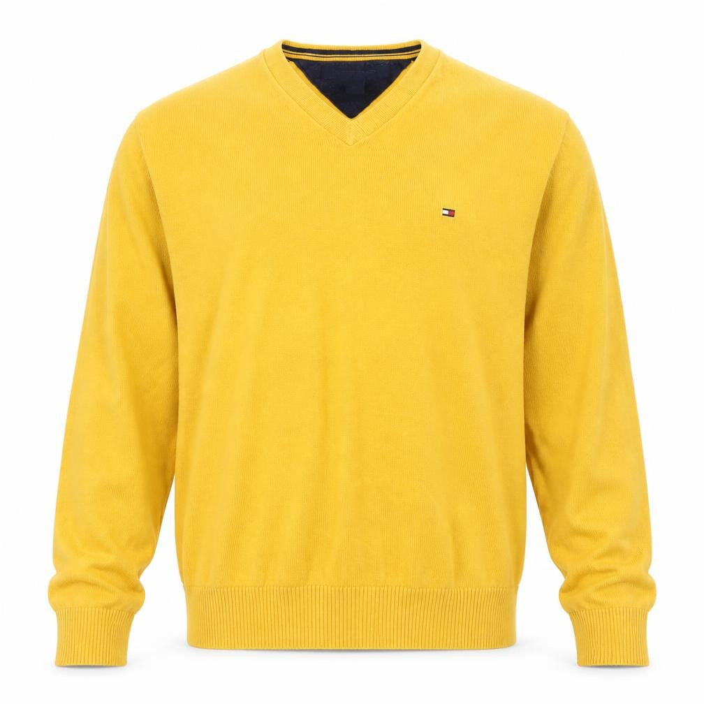 Tommy Hilfiger Men's Yellow Cotton V-Neck Jumper Size S
