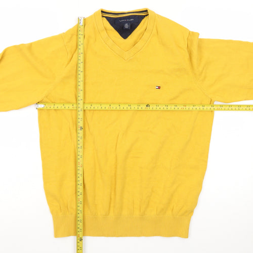 Tommy Hilfiger Men's Yellow Cotton V-Neck Jumper Size S