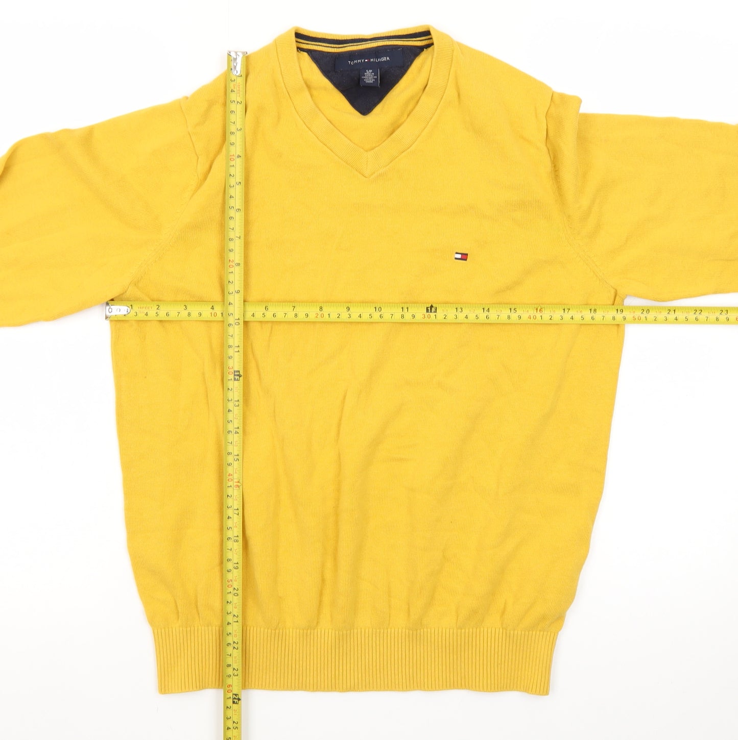 Tommy Hilfiger Men's Yellow Cotton V-Neck Jumper Size S