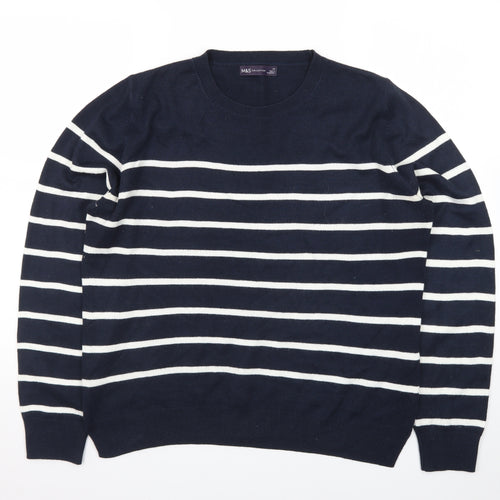 Marks and Spencer Women's Blue Striped Crew Neck Long Sleeve Jumper Size 14