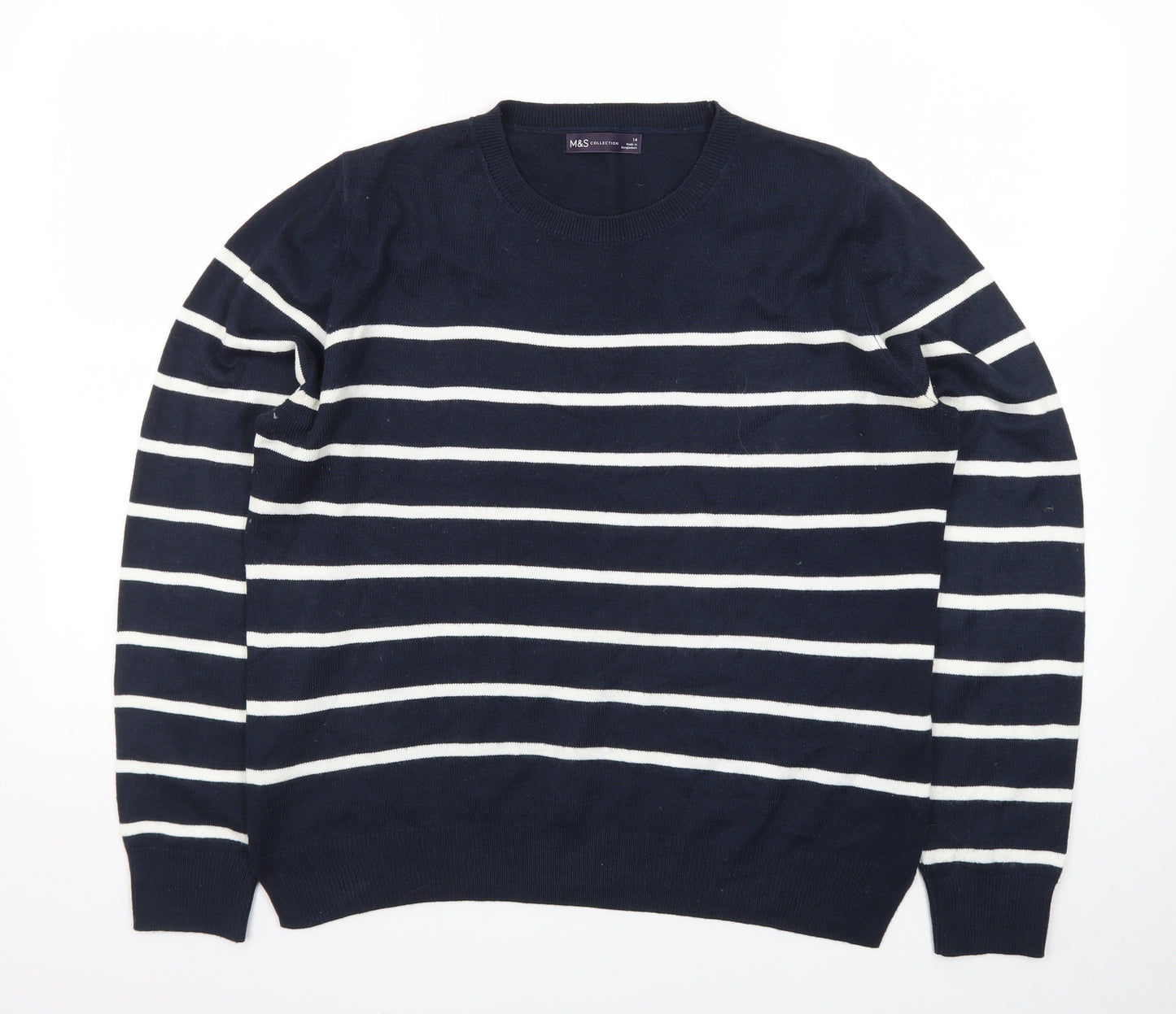 Marks and Spencer Women's Blue Striped Crew Neck Long Sleeve Jumper Size 14