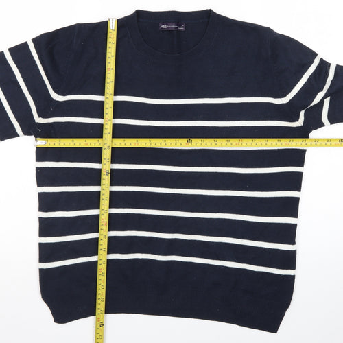 Marks and Spencer Women's Blue Striped Crew Neck Long Sleeve Jumper Size 14